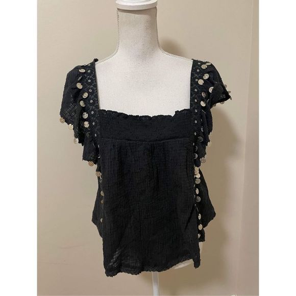 Free People Metal Coin Embellished Top Size L - Picture 3 of 8
